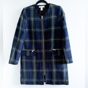 H&M Blue Plaid Trench Coat